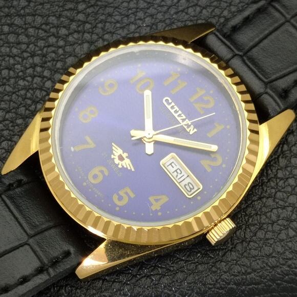 Vintage 1980 Citizen Automatic Mens Gold Watch W/daydate & Blue accents - Picture 6 of 10